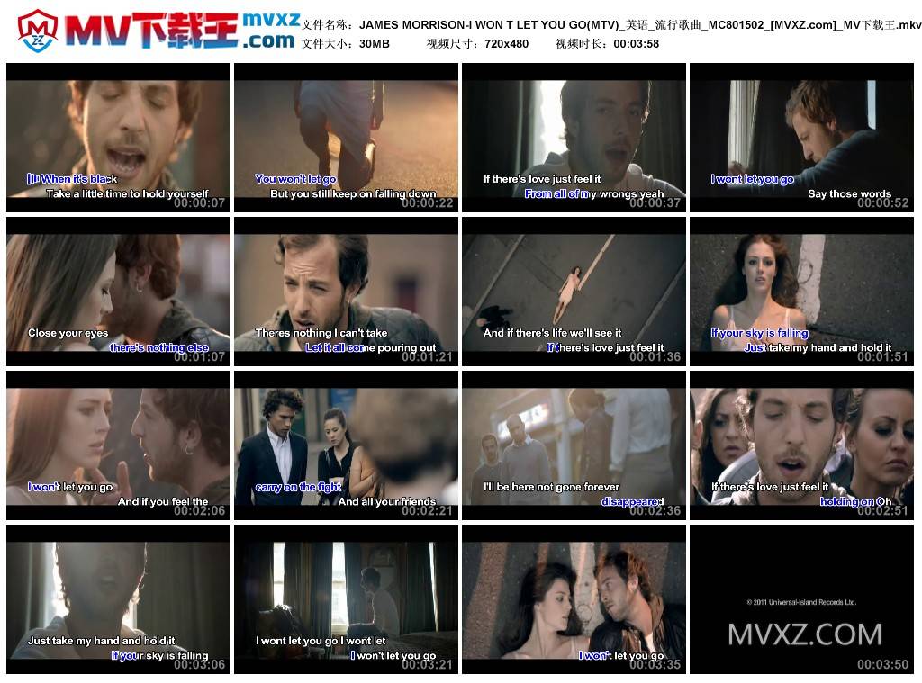 JAMES MORRISON-I WON T LET YOU GO(MTV)_英语_流行歌曲_MC801502